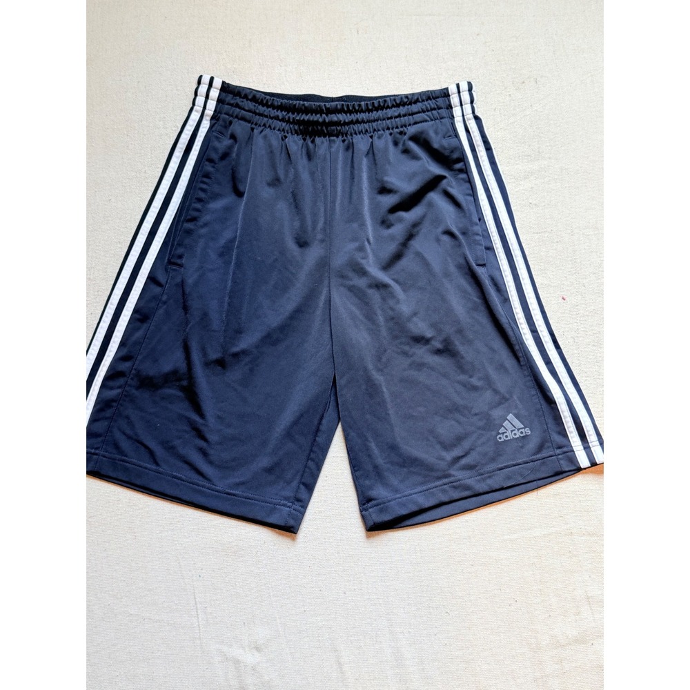 Adidas Mens black 3-Stripe Athletic Gym Basketball Shorts Side Pockets